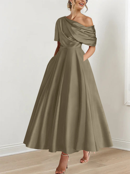 Princess One-shoulder Half Sleeve Ankle-Length Mother of the Bride Dress