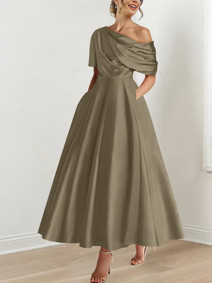 Princess One-shoulder Half Sleeve Ankle-Length Mother of the Bride Dress