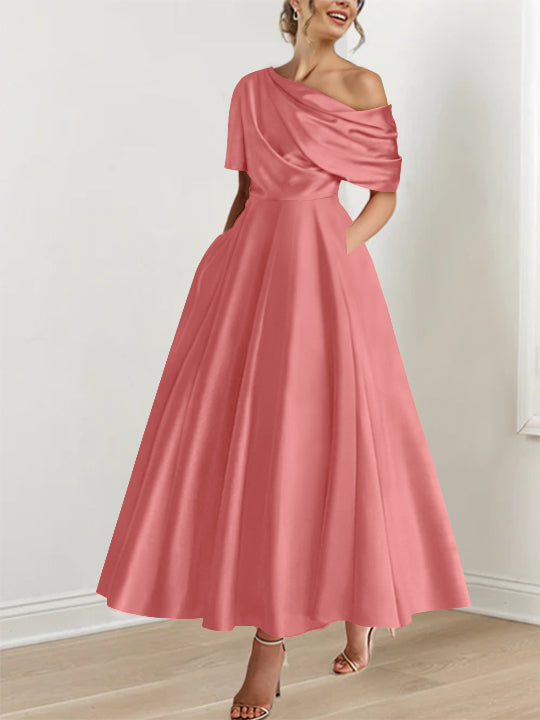 Princess One-shoulder Half Sleeve Ankle-Length Mother of the Bride Dress