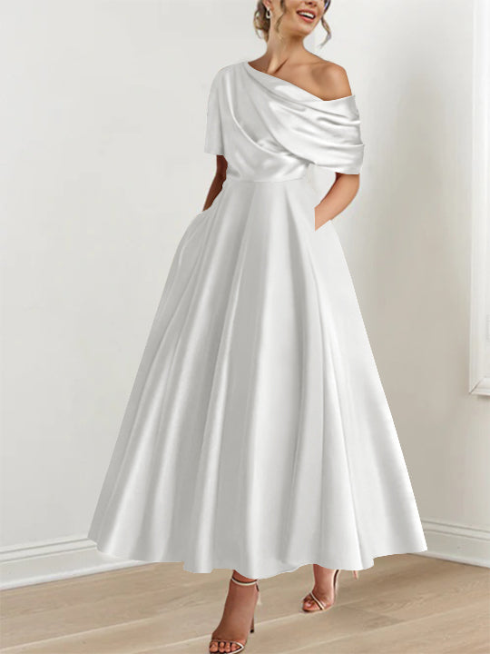 Princess One-shoulder Half Sleeve Ankle-Length Mother of the Bride Dress