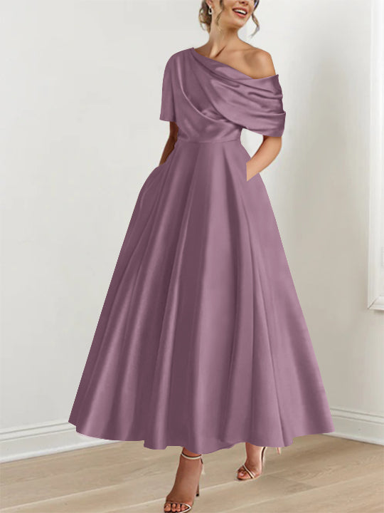 Princess One-shoulder Half Sleeve Ankle-Length Mother of the Bride Dress