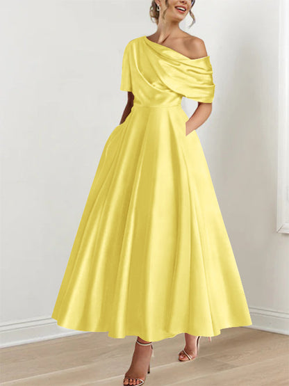 Princess One-shoulder Half Sleeve Ankle-Length Mother of the Bride Dress