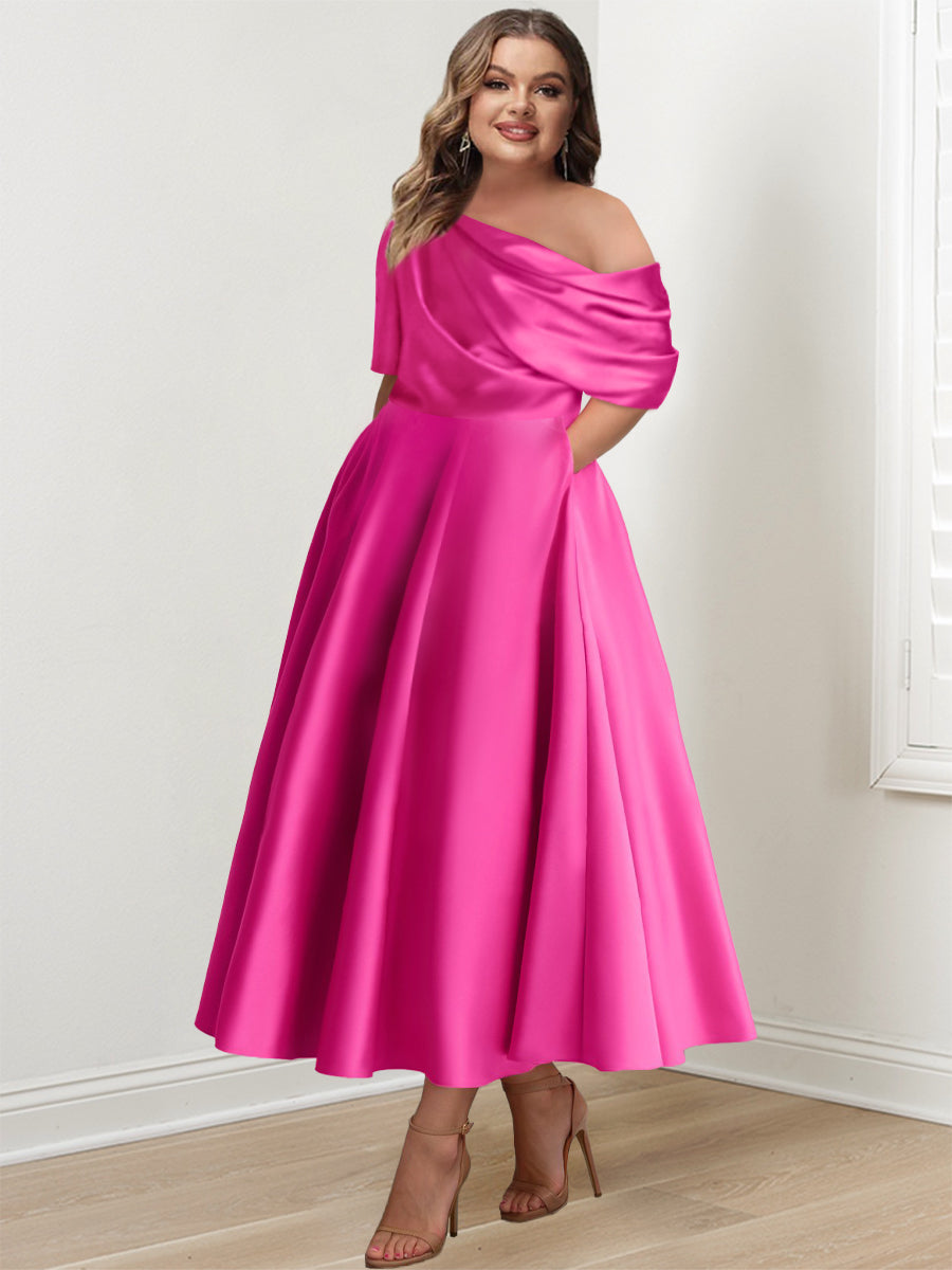 Princess One-shoulder Half Sleeve Ankle-Length Mother of the Bride Dress