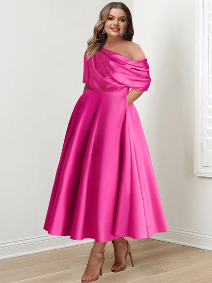 Princess One-shoulder Half Sleeve Ankle-Length Mother of the Bride Dress