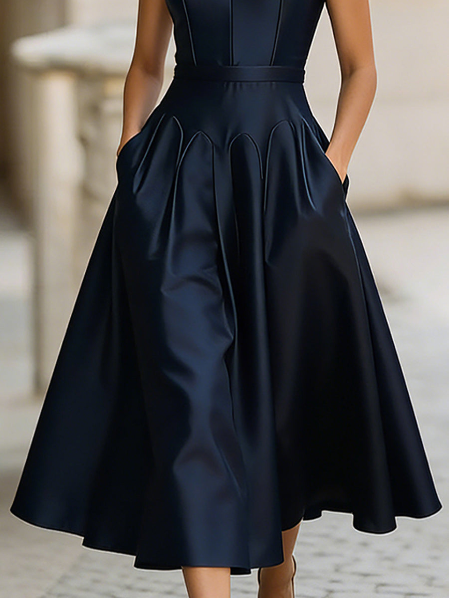 Elegant Plain Structured A-Line Midi Dress