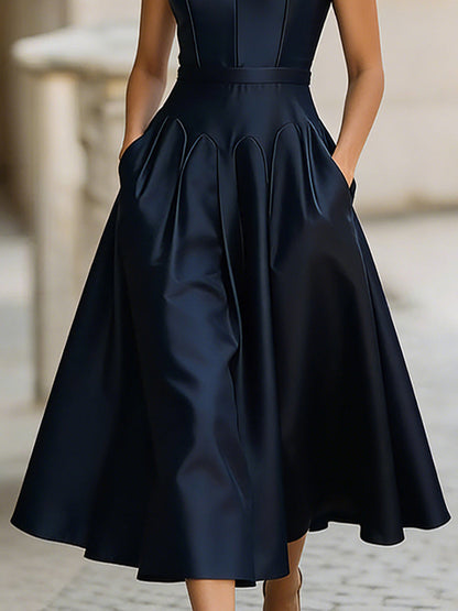 Elegant Plain Structured A-Line Midi Dress