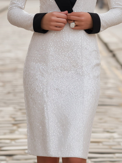 Glamour Sequin Dress With Contrast Lapel