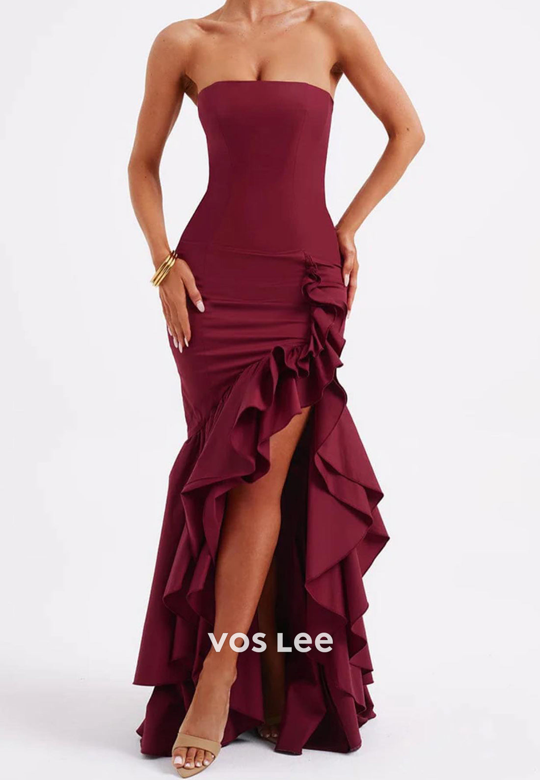 Classic Strapless Pleated Mermaid/Trumpet Floor-Length Evening Dresses with Side Split