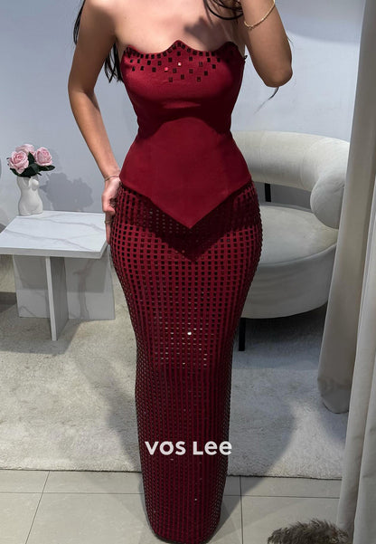 Simple & Casual Two-Piece Strapless Petite Floor-Length Mermaid Evening Dresses