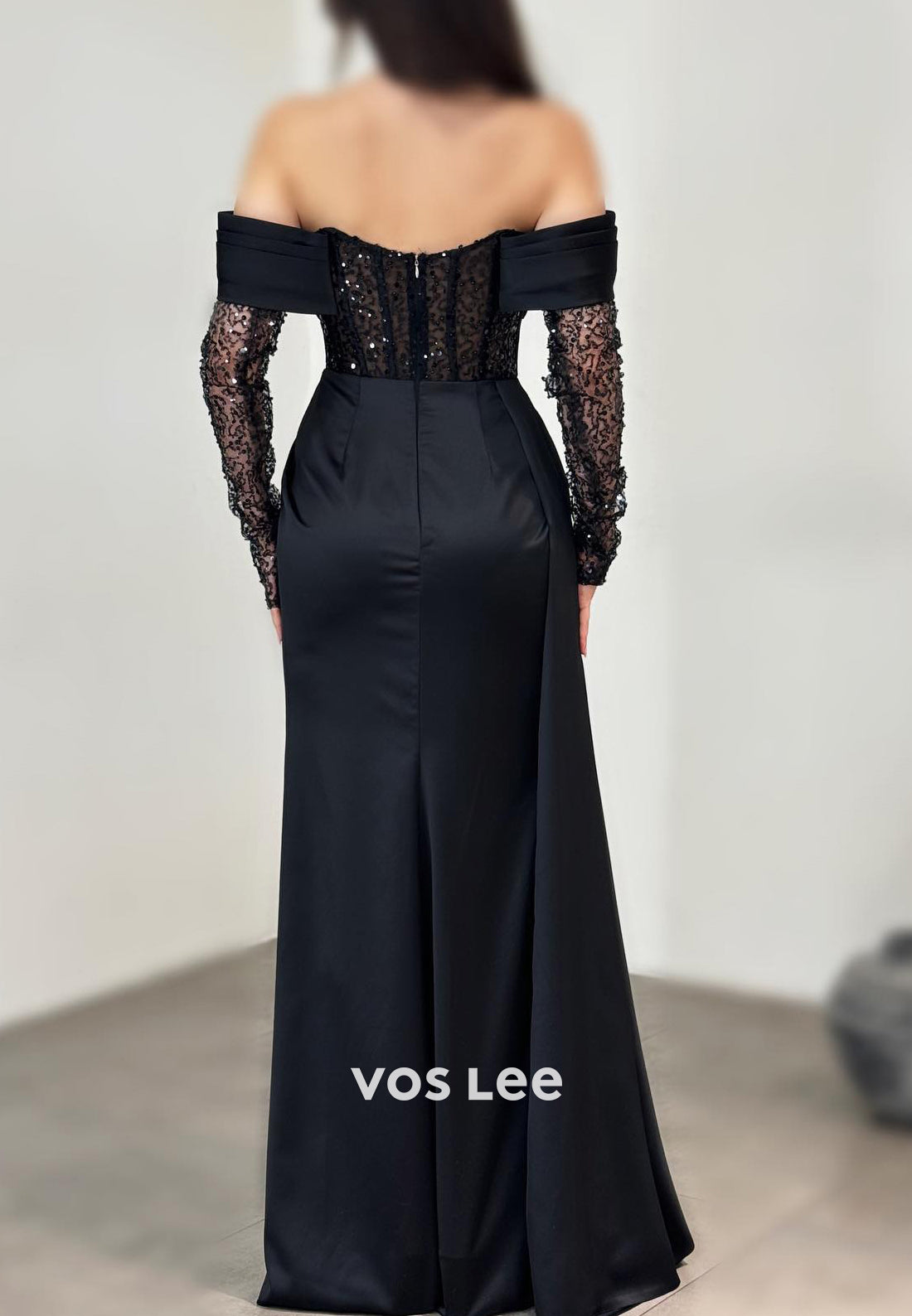 Classic Sequined Long Sleeve Sweetheart Pleated Mermaid Prom Dresses wirh High Spilt