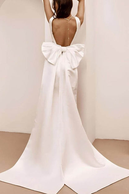 A-Line Short-Mini Satin Little White Dress With Bow
