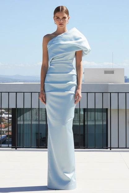 One Shoulder Sleeveless Ruched Satin Evening Dress