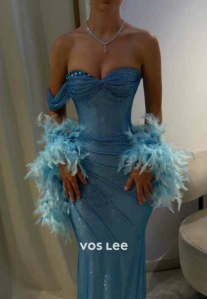 One Shoulder Rhinestone Pleated Mermaid Prom Dresses Evening Dresses