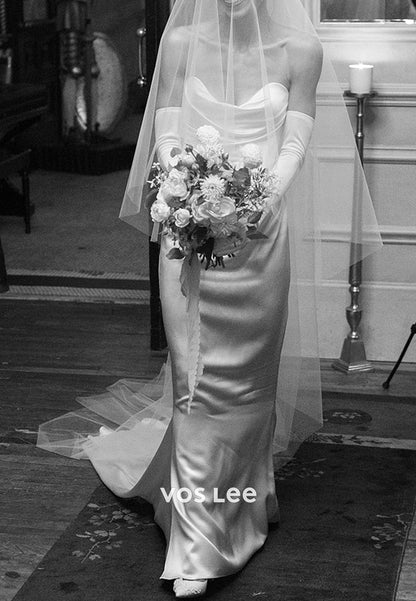 Simple & Sexy  Strapless Scoop Ruched Wedding Dresses with Court Train
