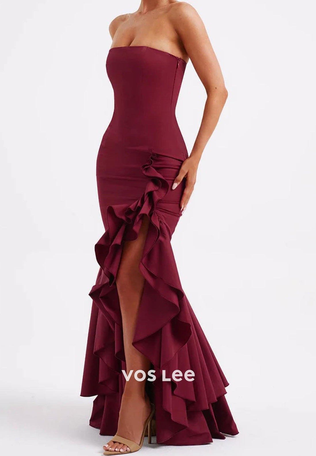 Classic Strapless Pleated Mermaid/Trumpet Floor-Length Evening Dresses with Side Split