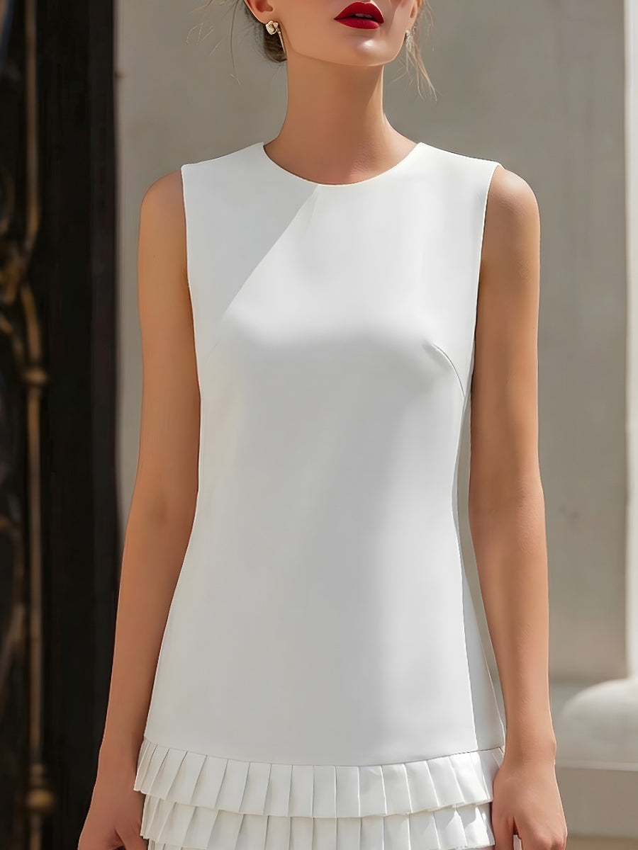 Sleeveless Pleated Tier Hem Mini Dress