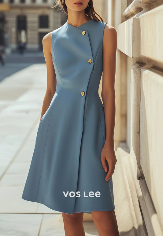 Simple A-Line Asymmetrical Neck Knee-Length Wedding Guest Dresses Party Dresses