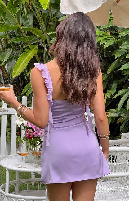 Unique A Line Sweetheart Purple Short Homecoming Dress with Ruffles
