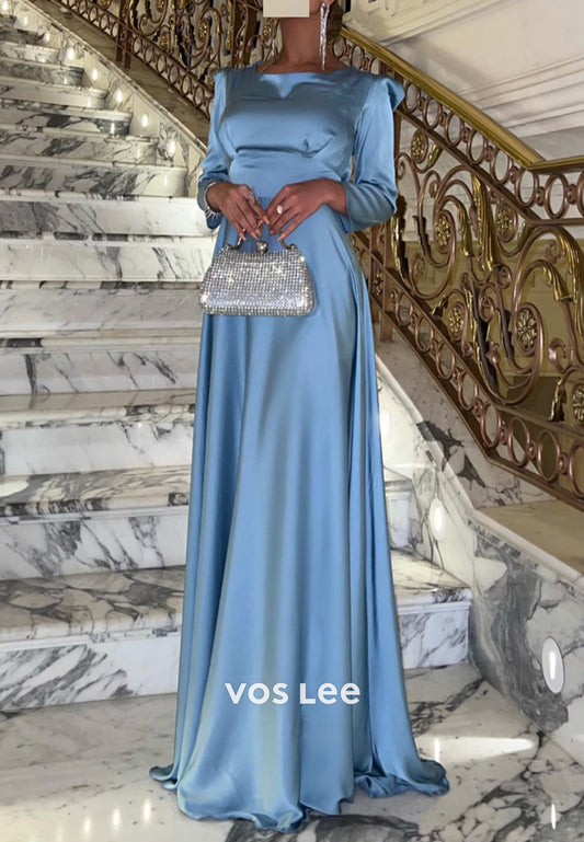 A-Line Long Sleeve Square Floor-Length Pleated Evening Dresses Party Dresses