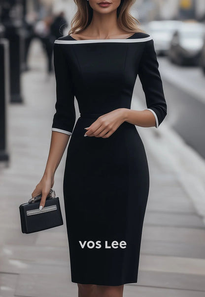 Simple 3/4 Sleeve Off the Shoulder Knee-Length Ruched Mermaid Wedding Guest Dresses