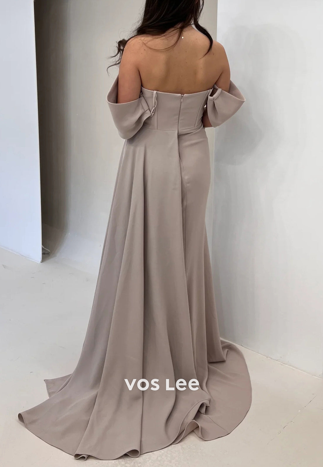 Off the Shoulder Pearls Rhinestone Pleated Mermaid Evening Dresses with Sweep Train