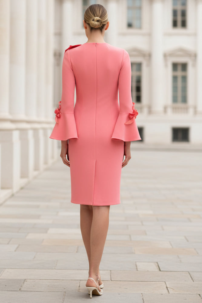 Crepe Mikado Flower Applique Sheath Dress
