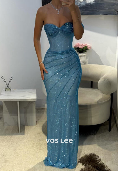 One Shoulder Rhinestone Pleated Mermaid Prom Dresses Evening Dresses