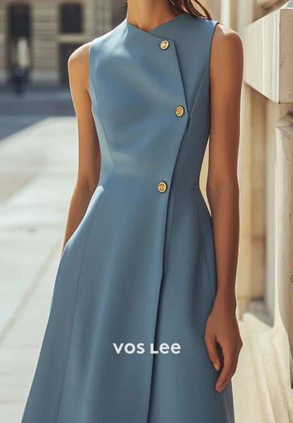Simple A-Line Asymmetrical Neck Knee-Length Wedding Guest Dresses Party Dresses