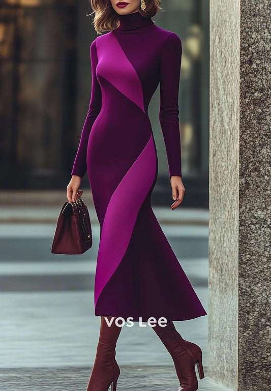 Sexy and Sleek Long Sleeve High Neck Tea-Length Mermaid Wedding Guest Dresses