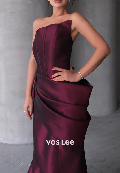 Classic & Timeless Strapless Pleated Mermaid Long Evening Dresses with Sweep Train