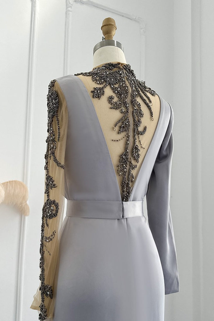 Mermaid Evening Dress Long Sleeves Floor Length With Appliques