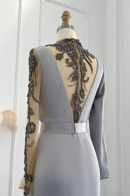 Mermaid Evening Dress Long Sleeves Floor Length With Appliques