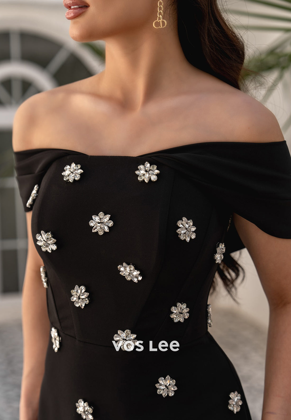 Off the Shoulder Rhinestone Embellished Sheath Prom Dresses Evening Dresses