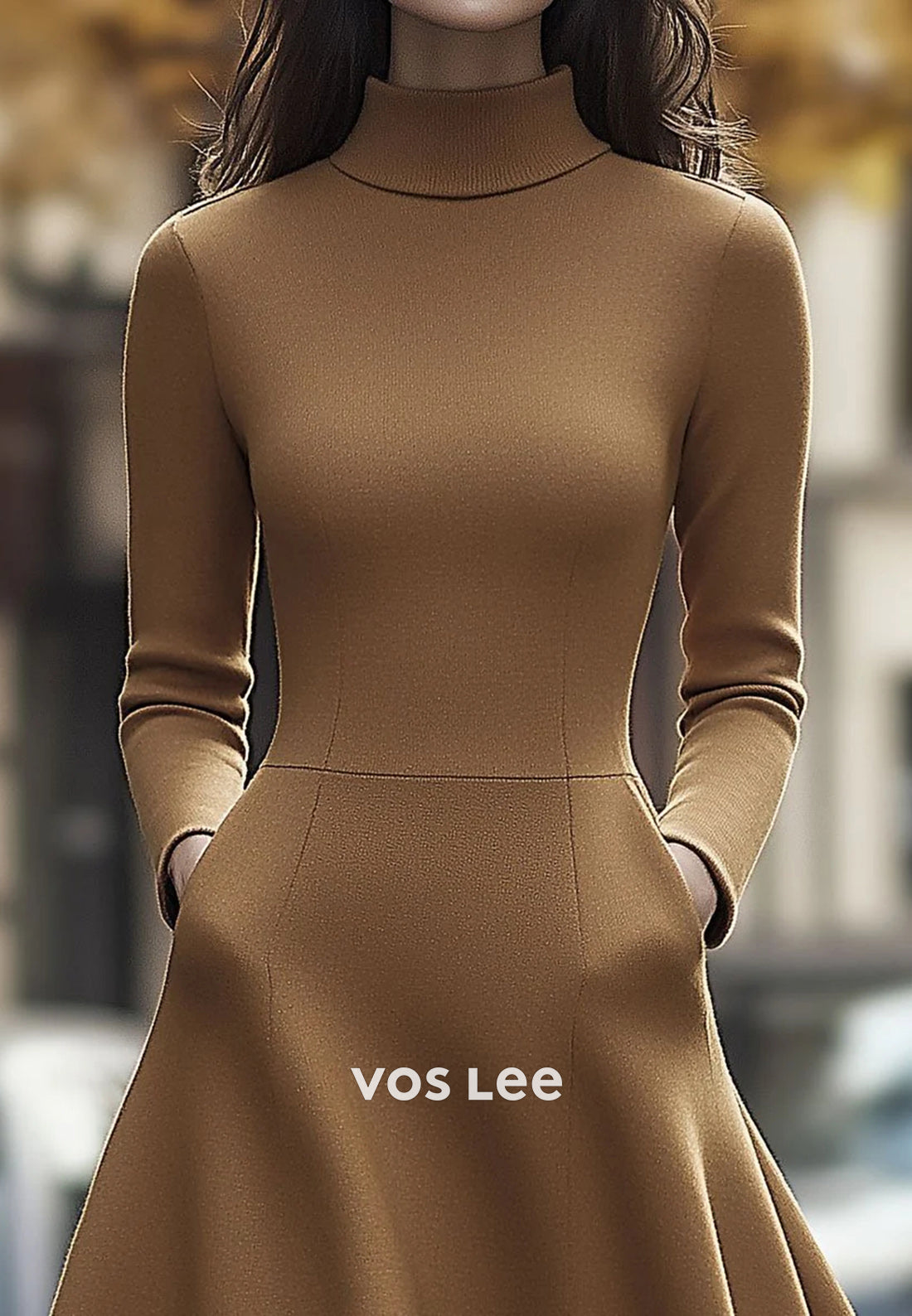 Simple & Classic A-Line Long Sleeve High Neck Wedding Guest Dresses with Pockets