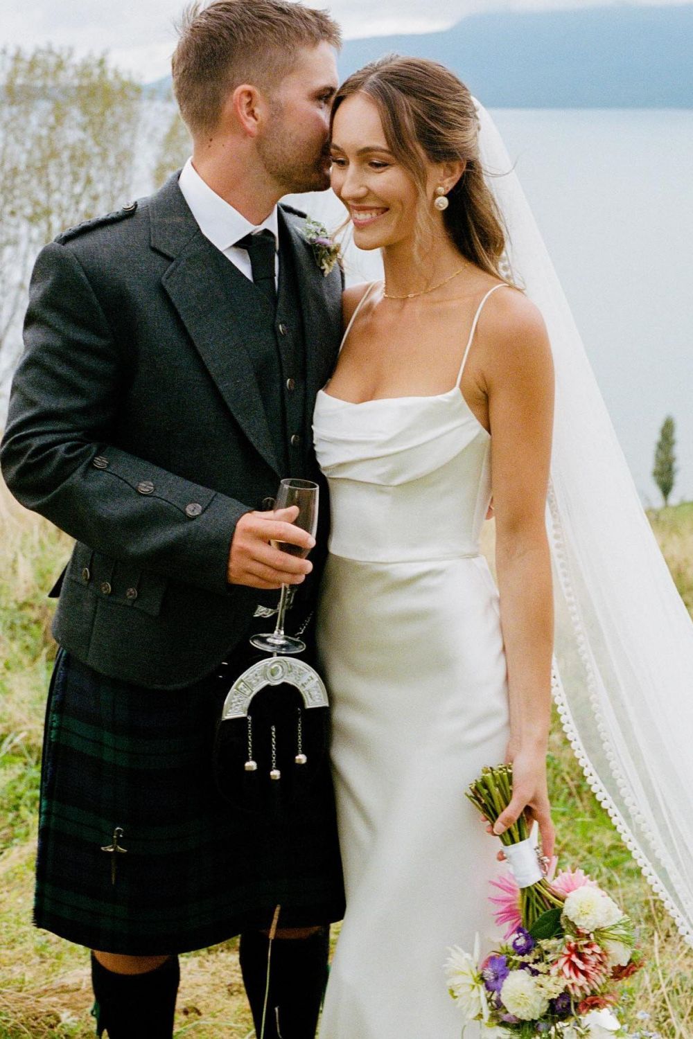 Simple Mermaid Spaghetti Straps White Satin Long Bridal Dress with Sweep Train