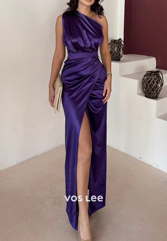 Sexy and Sleek One Shoulder Pleated Floor-Length Mermaid Evening Dresses