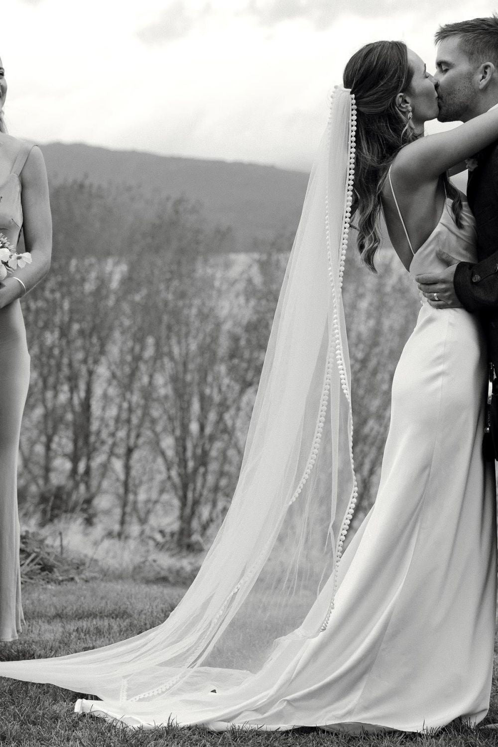 Simple Mermaid Spaghetti Straps White Satin Long Bridal Dress with Sweep Train