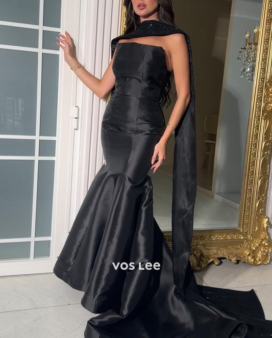 Simple Strapless Beaded Mermaid/Trumpet Evening Dresses with Sweep Train