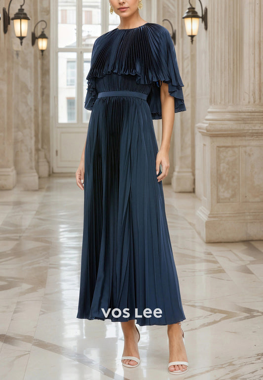 Classic & Timeless A-Line Scoop Ankle-Length Pleated Long Mother of Bride Dresses