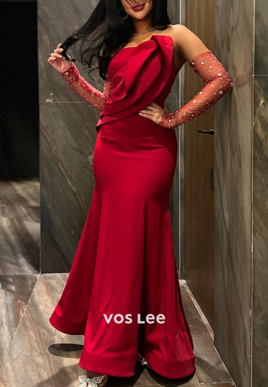 Couture & Ornate Strapless Pleated Floor-Length Mermaid/Trumpet Evening Dresses
