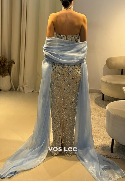 Scoop Strapless Rhinestone Embellished Floor-Length Mermaid Prom Dresses