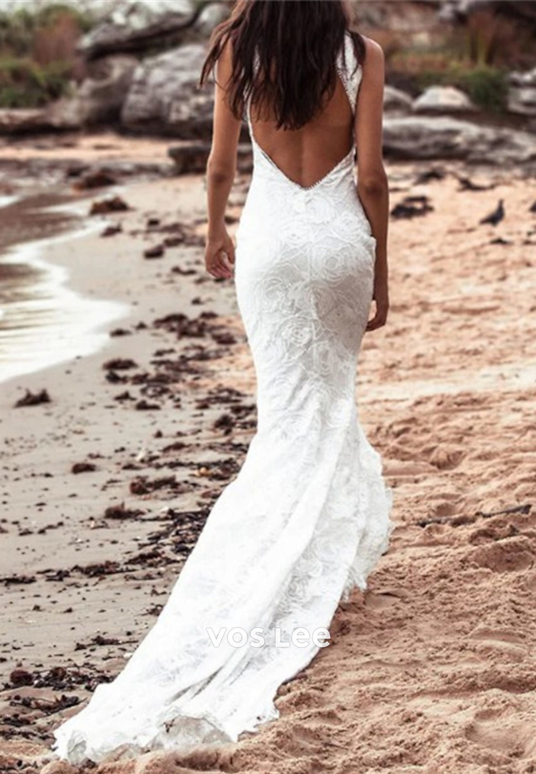 Classic Halter Appliques Lace Split Pleated Mermaid Wedding Dresses with Sweep Train