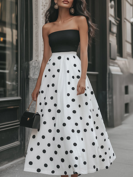 Timeless Strapless Polka Dot Maxi Dress Wedding Guest Dresses