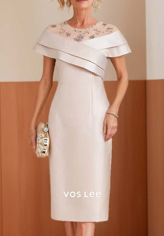 Illusion Neck Rhinestone Embellished Sheath Mother of Bride Dresses