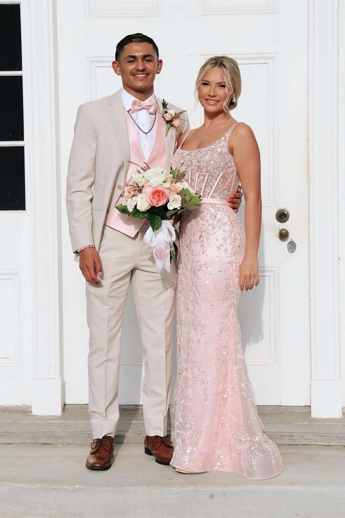 Square Neck Pink Appliques Tulle Fitted Prom Dress