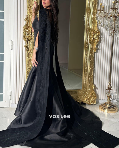 Simple Strapless Beaded Mermaid/Trumpet Evening Dresses with Sweep Train