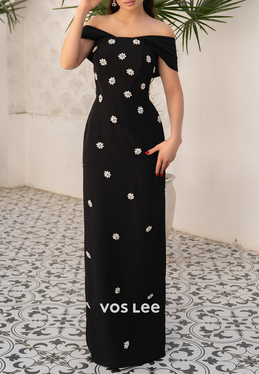 Off the Shoulder Rhinestone Embellished Sheath Prom Dresses Evening Dresses
