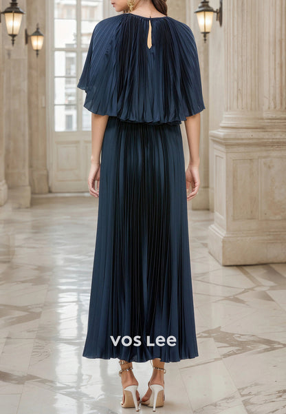 Classic & Timeless A-Line Scoop Ankle-Length Pleated Long Mother of Bride Dresses