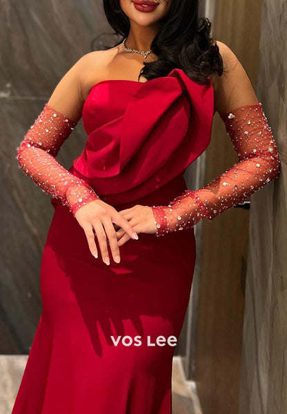 Couture & Ornate Strapless Pleated Floor-Length Mermaid/Trumpet Evening Dresses