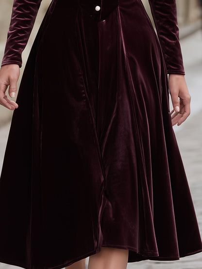 VOS LEE Burgundy Velvet Corset Midi Dress